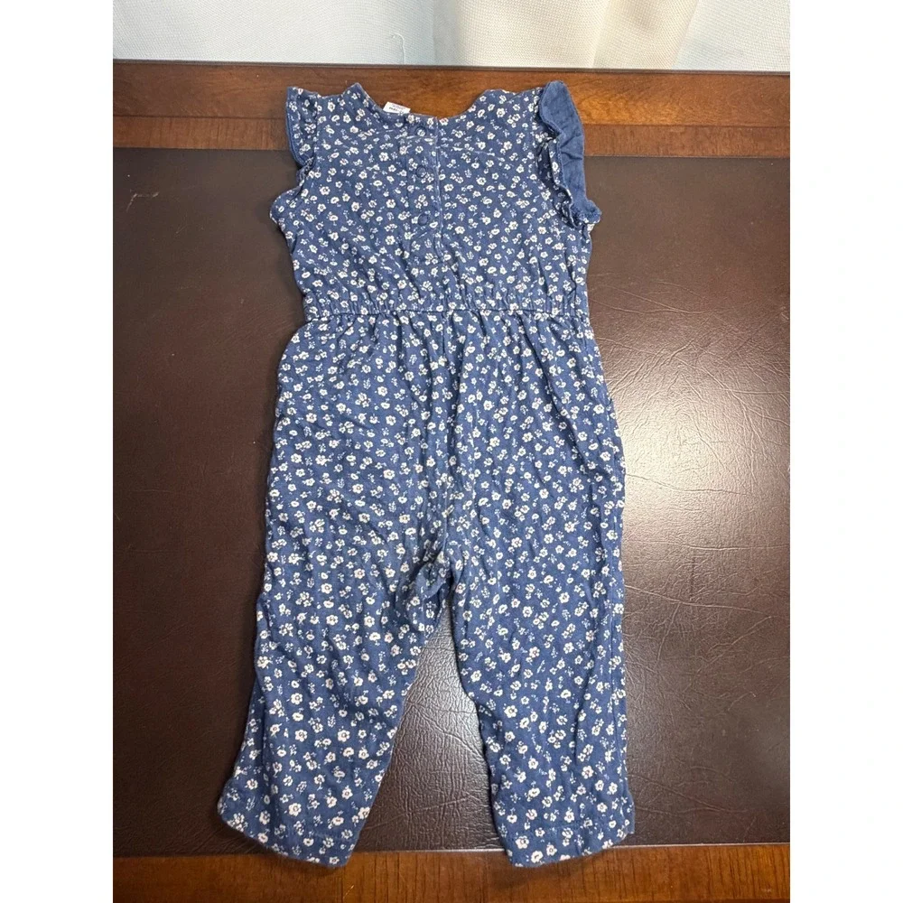 Old Navy Baby Girl Blue Floral Flutter Sleeve Jumpsuit 12-18M